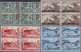 1946, B30-B33, Viererblöcke mit Ersttagsstempeln, Kat: 200.-