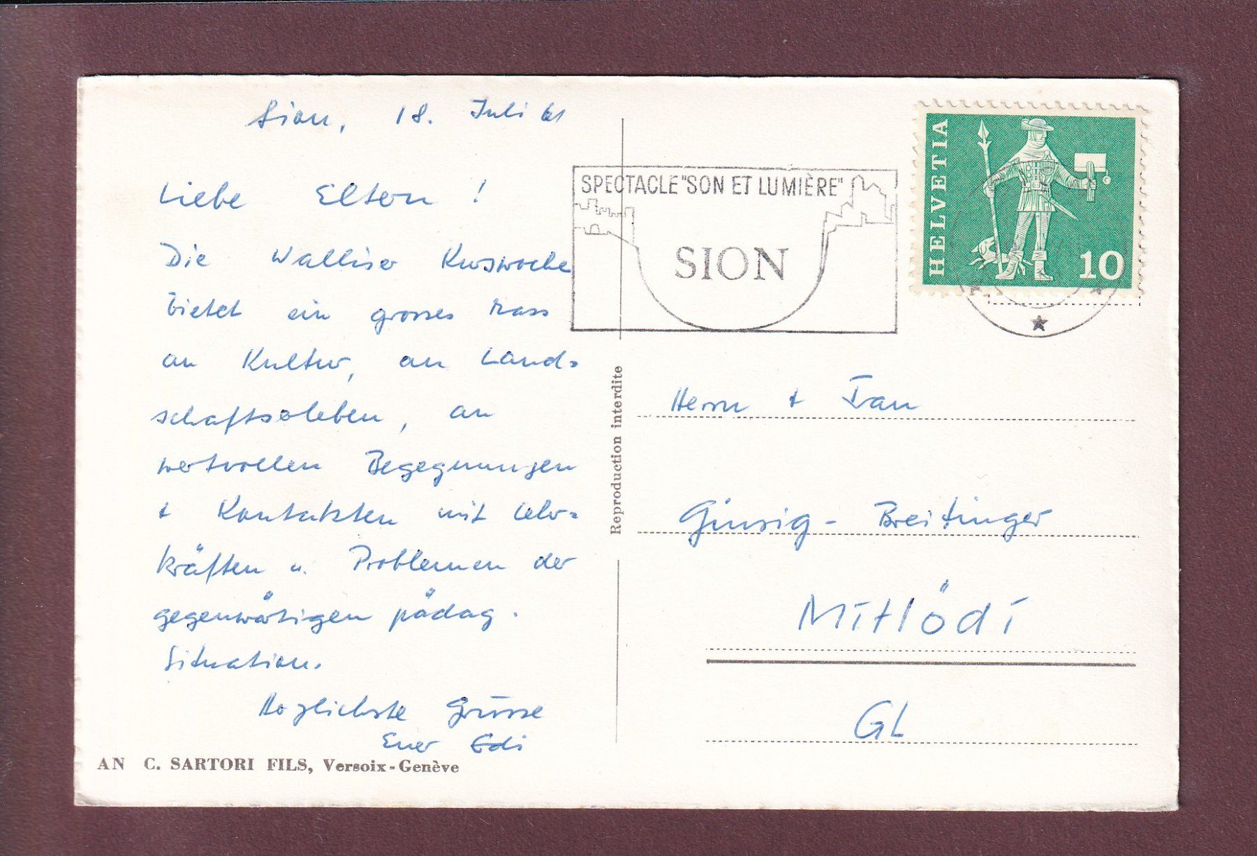 Cartes postales: SION - Ruines de Tourbillon - 1961 – D'occasion à Pully par nicecards 1