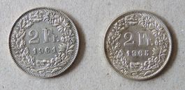 2 x Fr. 2.-  1961 und 1965 Silber