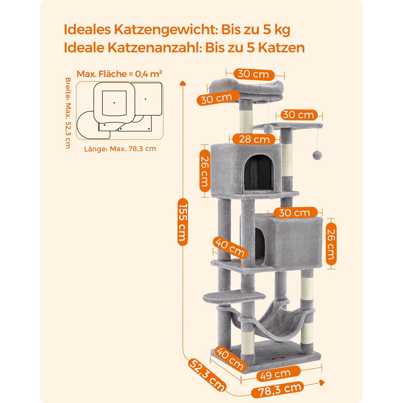 Katzenbaum - Kratzbaum: Kratzbaum 155cm Katzenbaum Höhlen Hängematte MODERNO – Neu (gemäss Beschreibung) aus Lachen SZ von MAMORU-MOEBEL 6