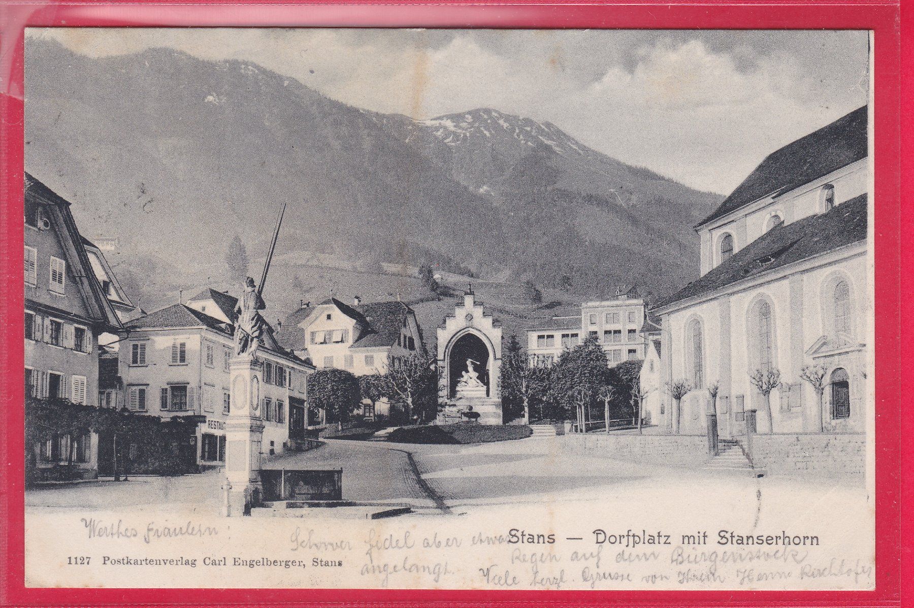 Cartoline postali: STANS - DORFPLATZ MIT STANSERHORN, 23.7.1903 – Usato da Oberrieden venduto da Gebirgsstelze