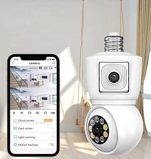 Sistemi d'allarme: Glühbirnen-WiFi-Kamera mit Dual-Objektiv. – Nuovo e nell'imballaggio originale da Liestal venduto da OMAROSHOP 1