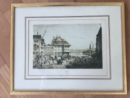 Farblithographie- Zürich beim Sonnenquai (1878)
