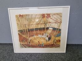 Original Aquarell von Henri Schmid - Zirkusarena gerahmt!