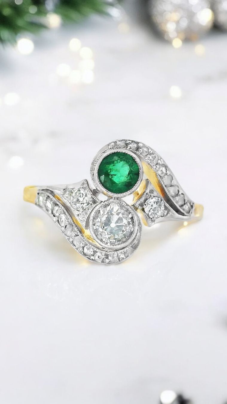 Anelli: Toi et Moi 18k Diamant u Smaragd Ring – Usato da Embrach venduto da estzeh1 3