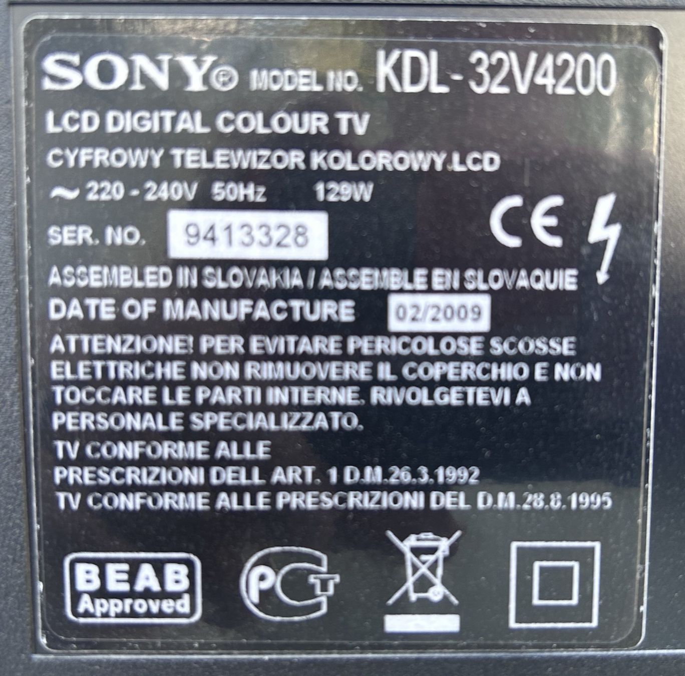 Appareils TV: Fernseher Sony KDL32V4200 – D'occasion à Gansingen par Husner 4