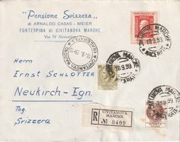 Italien-Brief-Einschreiben von Civitanova in die Schweiz