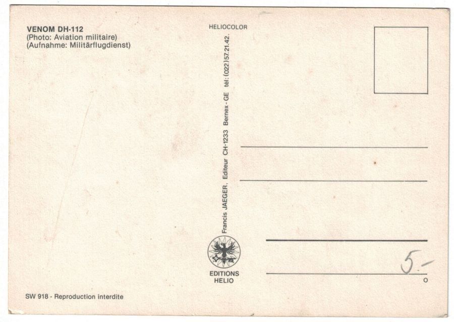Cartoline postali: Venom DH-112 Militär – Usato da Frauenfeld venduto da POML 1