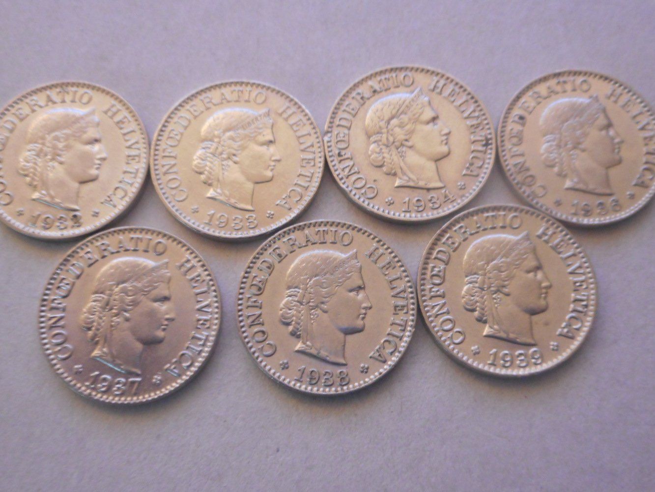 Tutti le monete: 7 x 10 Rp. 1932-1939 – Usato da Kriegstetten venduto da pizlad2010 2