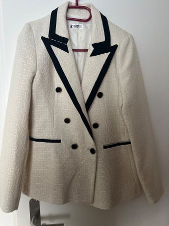 Elegantes Bouclé-Jacket, Gr. M, Creme/Schwarz, Top Zustand!