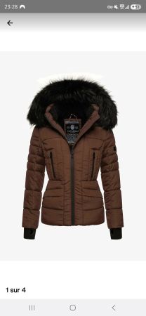 Veste matelassée marron avec capuche et fourrure syntheti...