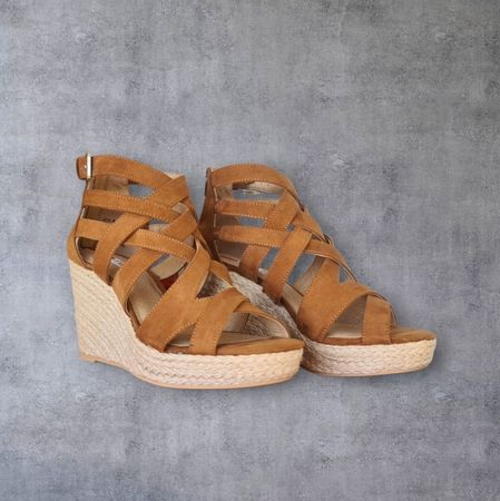 Sandales compensées, couleur cognac - taille 38 EUR