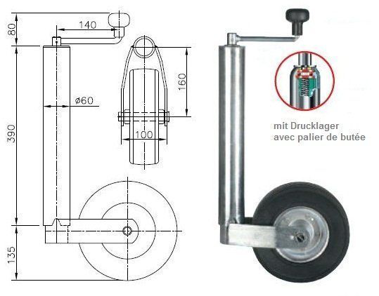 Rimorchi: Stützrad verzinkt Aussendurchmesser 60mm – Nuovo e nell'imballaggio originale da Horgen venduto da Fahrzeugbedarf_AG