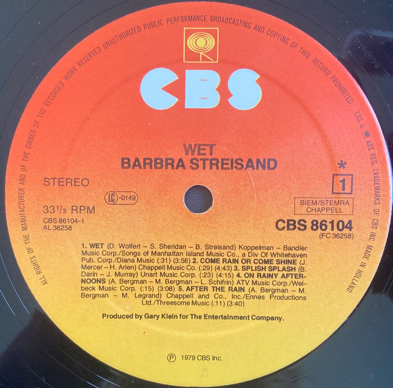 Schallplatten: BARBARA STREISAND - WET – Gebraucht aus Poliez-Pittet von Newtown-Records 3