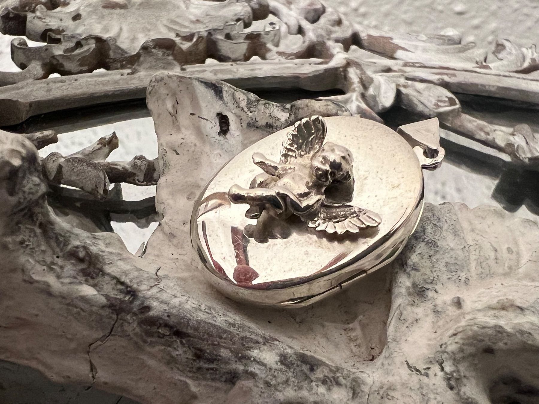 Anhänger: Medaillon Amulett oval mit Engel in Sterling Silver 925 – Gebraucht aus Bern von Jiffy 2