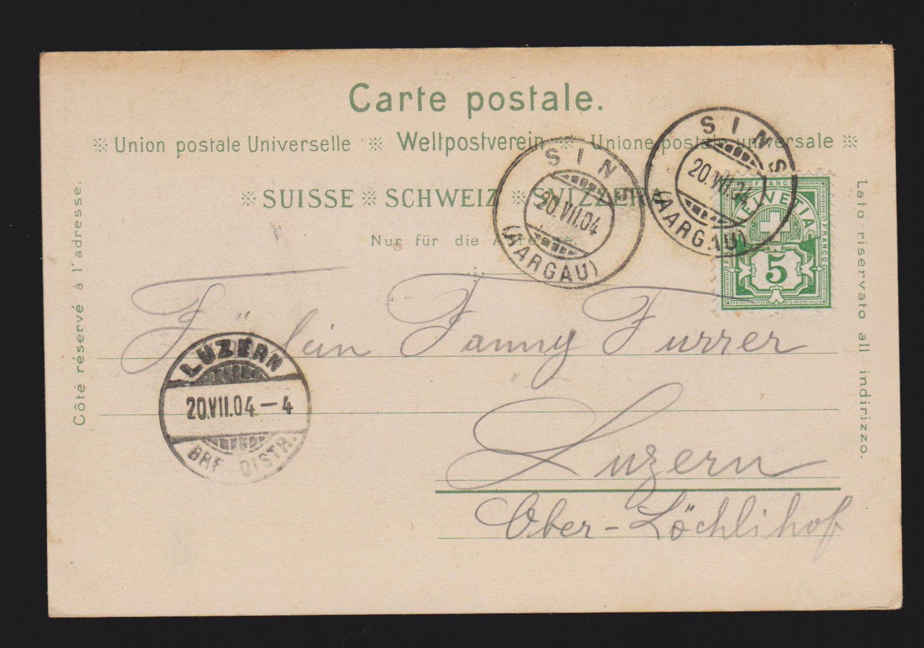 Cartoline postali: Sins   -   alte Ansichtskarte Litho, gestempelt 1904 – Usato da Vitznau venduto da Ropaku 1