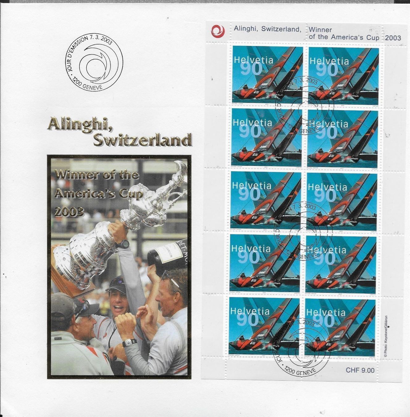 Tutti i francobolli: F1084 - FDC Feuillet Alinghi – Usato da Trélex venduto da Phil_Albert