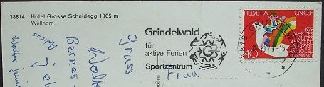 Cartoline postali: GROSSE SCHEIDEGG Hotel, Wetterhorn, Postauto – Usato da Jona venduto da philajona 1