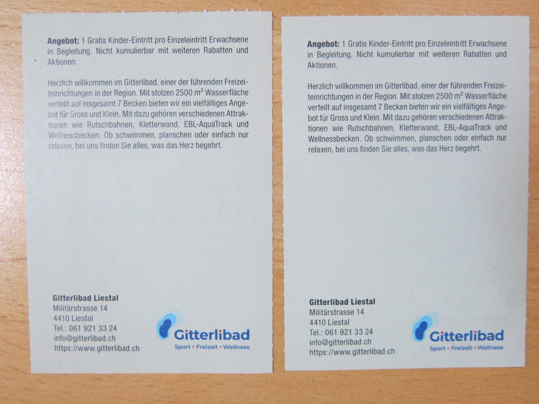 Gutscheine: 2x Gitterlibad Liestal je 1 gratis Kinder-Eintritt – Neu (gemäss Beschreibung) aus Sissach von kaupa 1