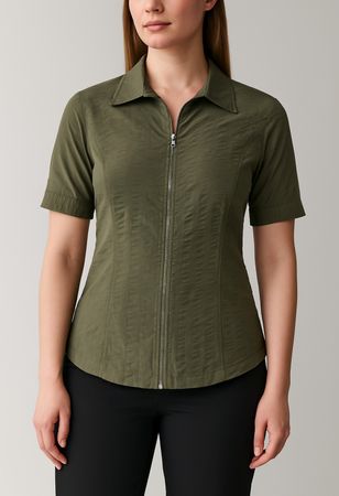 Gr 115 Bluse GR M KAKI FARBEN REIßVERSCHLUSS POLYESTER TOP