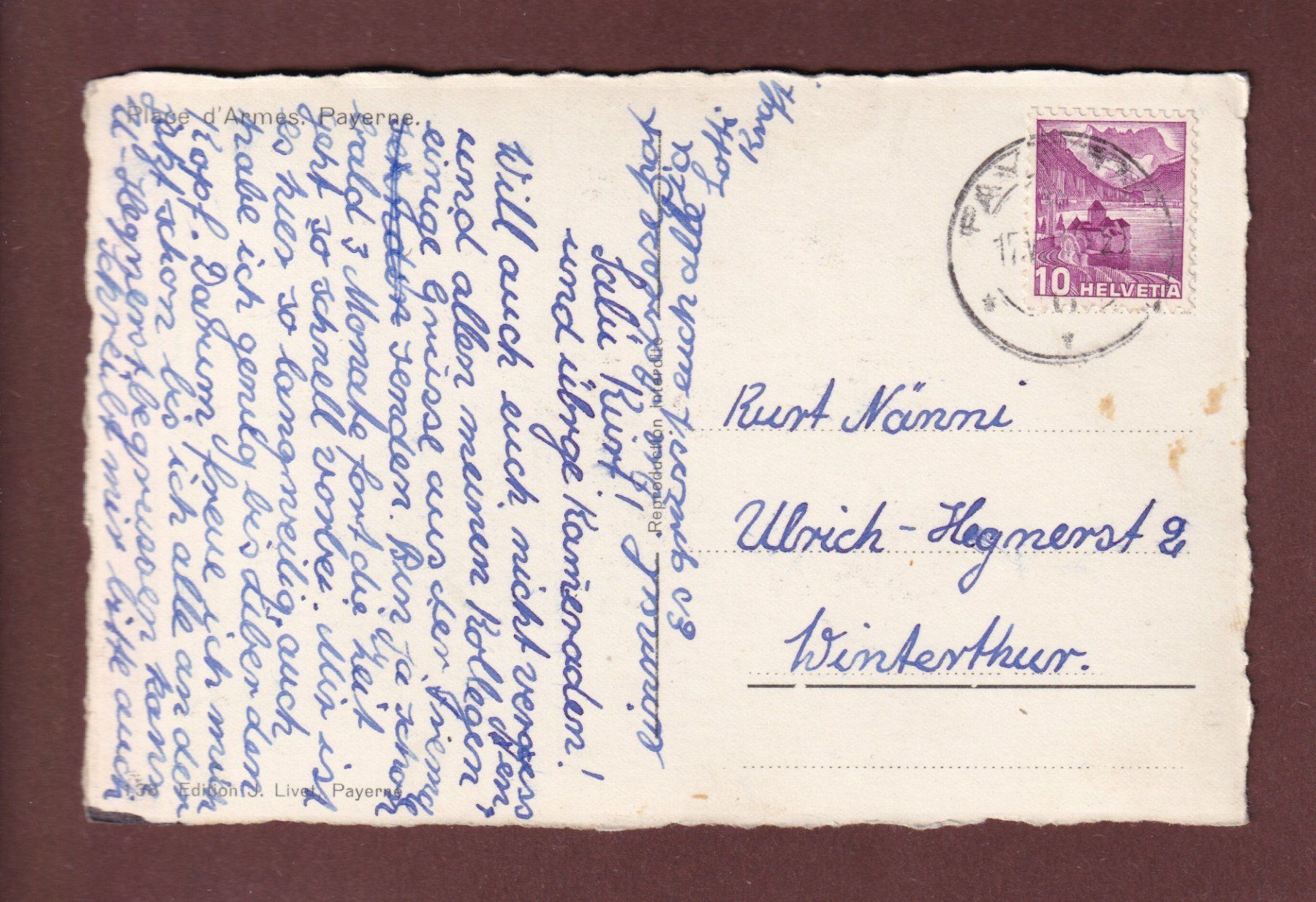 Cartoline postali: PAYERNE - Place d'Armes – Usato da Pully venduto da nicecards-shop 1