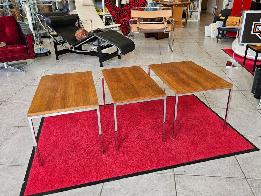1980 Chrom Holz Satztisch Set, Beistelltische Coffee-Table | Kaufen auf