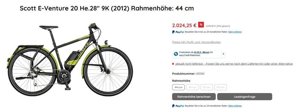 Scott Velos: E-Bike SCOTT e-Venture 20 – Defekt aus Geneve von T36