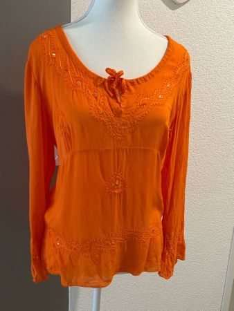 Langarm Tunika orange bestickt von Merhaba Ibiza Gr. L
