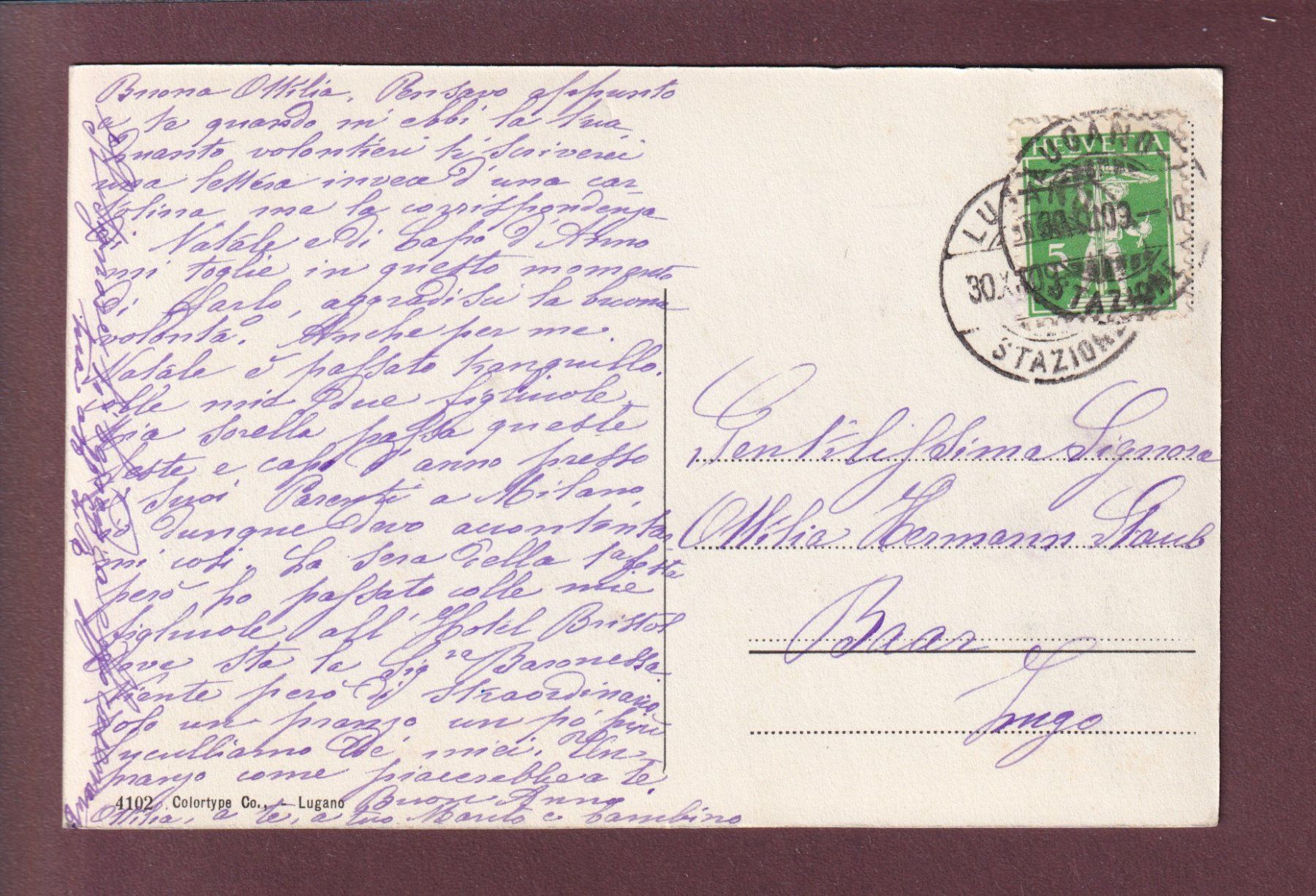 Cartoline postali: CASTAGNOLA - Villa Helios - Nave - 1909 – Usato da Pully venduto da nicecards 1