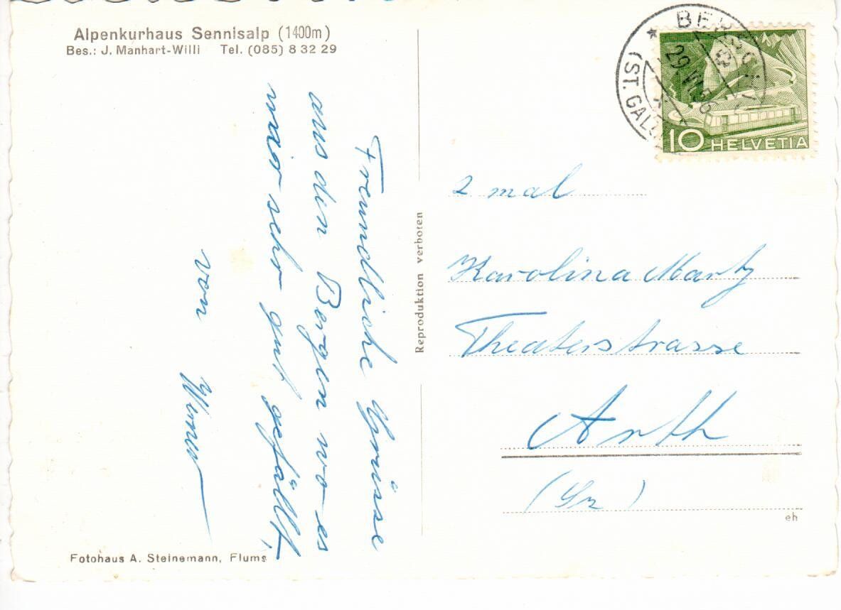 Ansichtskarten: Alpenkurhaus Sennisalp  1956 – Gebraucht aus Wolhusen von Curver9 1
