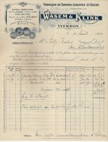 Rechnung Fabrique de Savons Wasem & Klink Yverdon 1921
