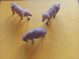 Lot de 3 moutons miniatures anciens en résine
