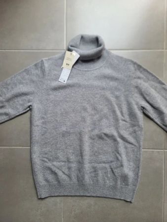 Pull Col Roulé Gris L 100% Laine Premium Uniqlo - Neuf