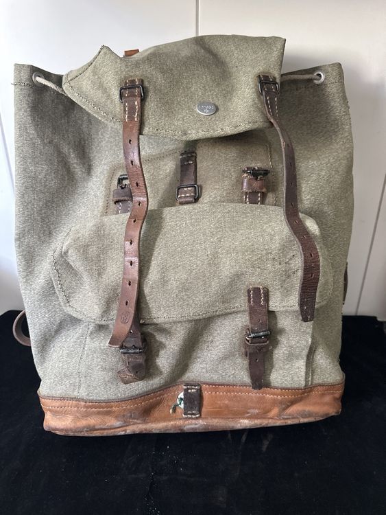 Vintage Militär-Rucksack Tatonka Leder grün braun | Kaufen auf Ricardo