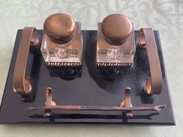 Art Deco Antikes Tintenfass Set mit Füllfeder
