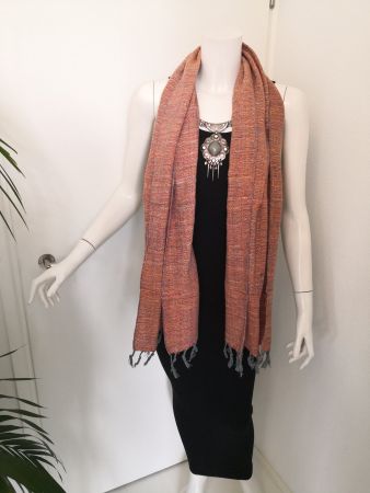 🤩BOHO-CHIC HANDGEMACHTE STRICK SCHAL ROT-BEIGE NEU
