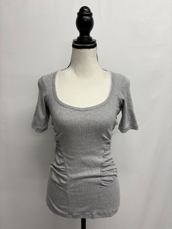 HIGH T-Shirt grau gerippt XS Baumwolle Rundhals