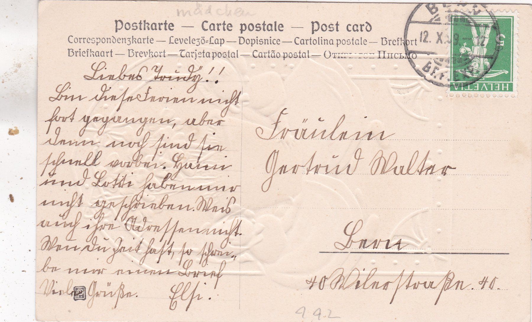 Ansichtskarten: Kitsch Kinder mit Klee Reliefkarte 1909 – Gebraucht aus Herisau von Lisegrat2008 1