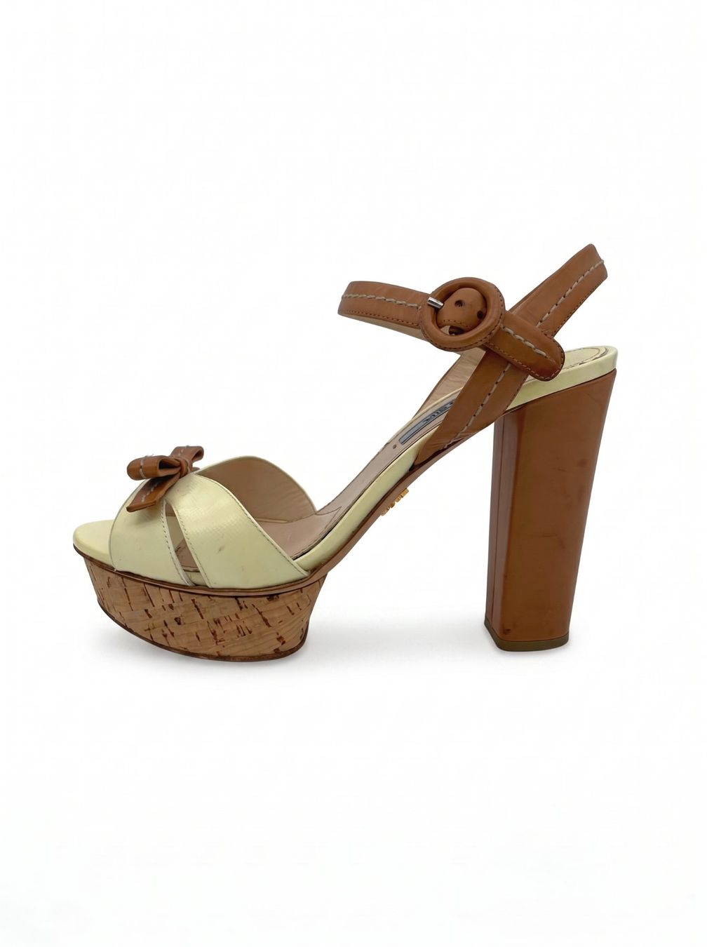 Prada Scarpe da donna: Prada Bicolor Cork Platform Sandale mit Absatz EU 38 Beige – Usato da Zürich venduto da shoe_shop