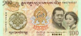 Bhutan 100 Ngultrum 2011 Gedenkhochzeit P-35 UNZ