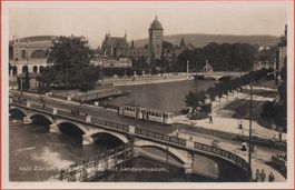 ZÜRICH Bahnhofbrücke mit Landesmuseum - Strassenbahn, Tram