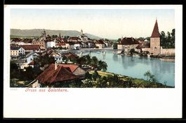 AK Solothurn, Stadtansicht an der Aare mit Brücke und Türmen