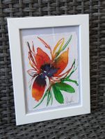 Aquarell Blumen Motiv, im weissen Holzrahmen, Handgemalt 