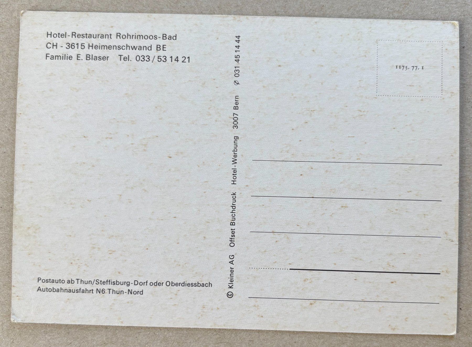 Cartoline postali: HOTEL RESTAURANT ROHRIMOOS-BAD – Usato da Ostermundigen venduto da Heavenmaus75 1