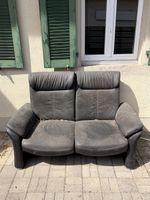 Sofa Leder schwarz 2-Sitzer ungereinigt