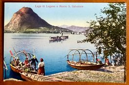 Lugano - Bateau à vapeur & Femmes au bord du Lac - Ancienne