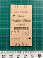 Bahn Billett Zürich - Frankfurt (Main) via Basel, 1983, SBB