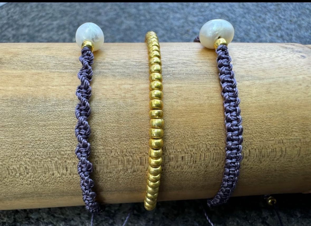 Bracciali & Braccialetti: 3er Set selbstgemachte Armbänder Makramee echte Steine – Nuovo (secondo la descrizione) da Niederbüren venduto da poschti 2