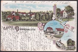 Dürrenäsch farbige Lithografie 4 Bilder Gasthof Löwen Schule