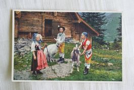 Appenzeller Trachten - Kinder, Hütte, Ziegen, Alphütte